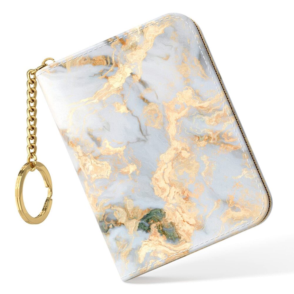 9294 Gray Gold Marble Leather Slim RFID Wallet, Compact Size, 12-Slot